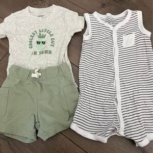 Striped Romper and Graphic Tee with Shorts Set